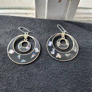 Vintage Black Abalone Alpaca Earrings